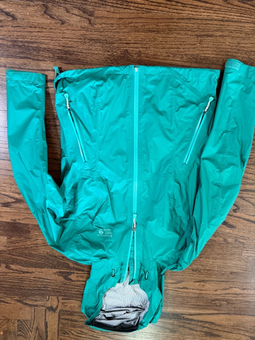 Mountain Hardwear Teal Lightweight Hooded Rain Jacket - Picture 3 of 8